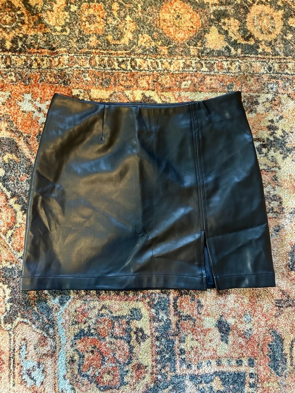 Juicy Couture Black Faux Leather Mini Skirt with Front Slit